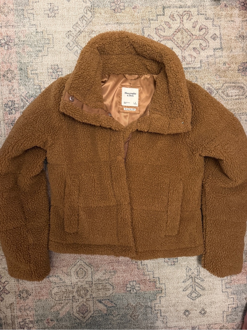 Abercrombie & Fitch Women's Size Small Brown Sherpa Mini Puffer Jacket